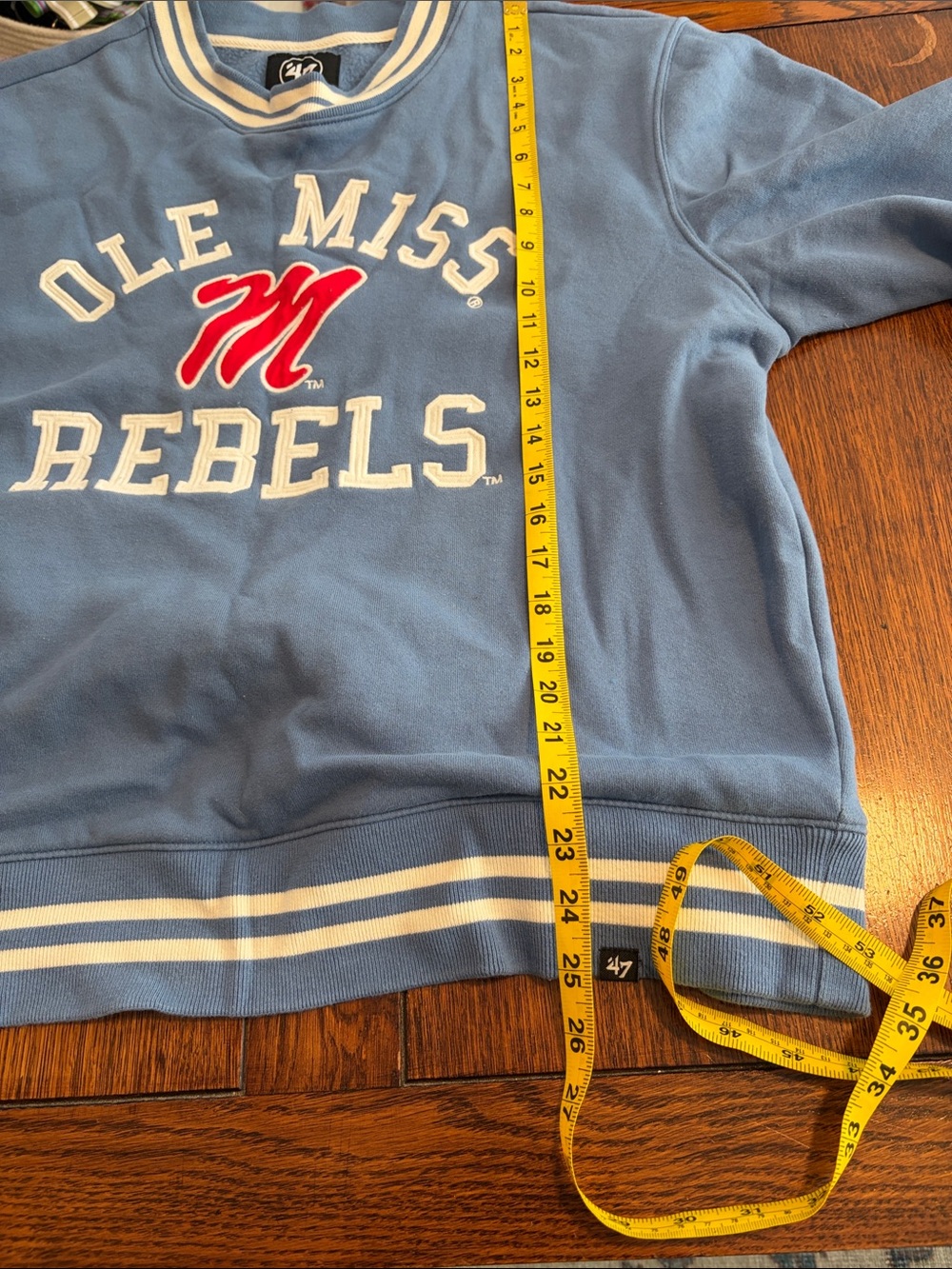 47 Powder Blue Ole Miss Rebels Sweatshirt with Red 'M' Logo - Picture 8 of 8